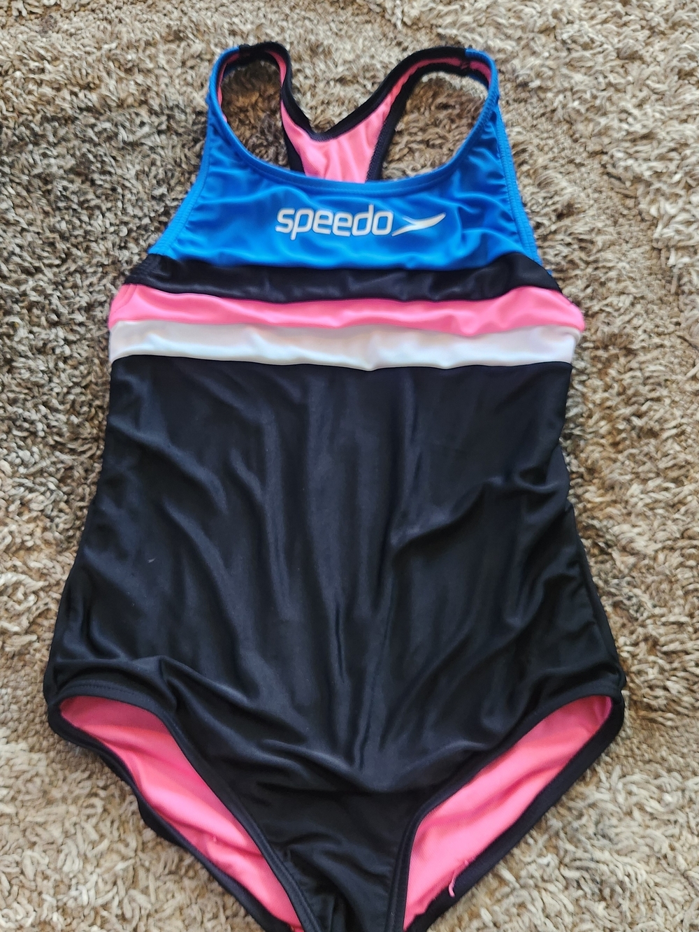 Speedo Blue, Pink, White & Black Racerback One-Piece Swim Kids Large